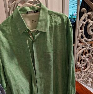 Linen green and white button-down men's shirt
